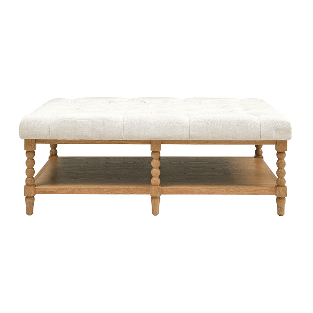 National Trust Upton Washed Oak Large Upholstered Coffee Table with Shelf