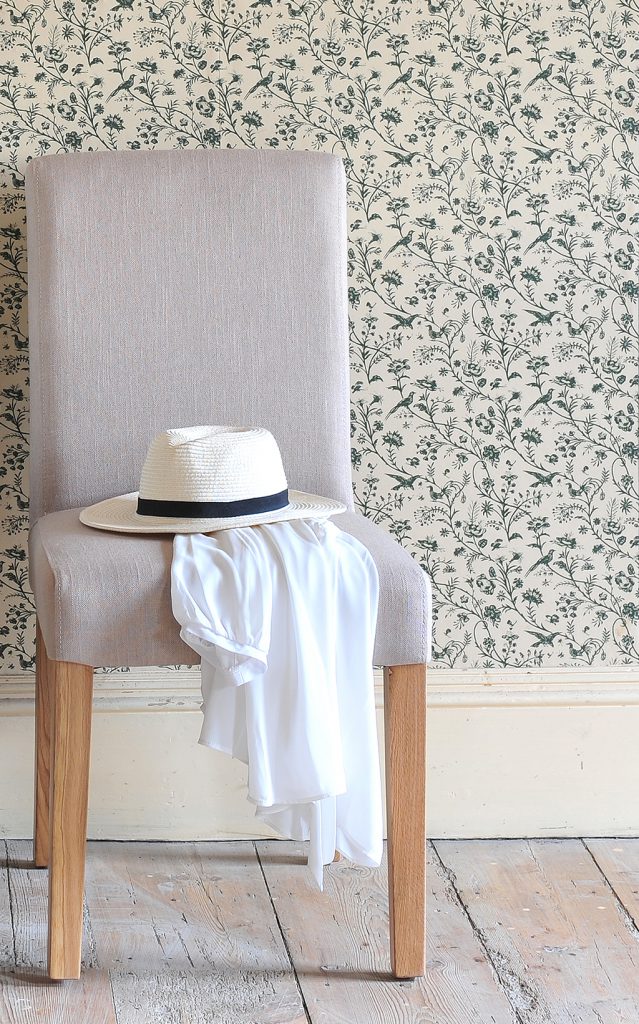 Linen Chair Vintage Wallpaper Wooden Floor