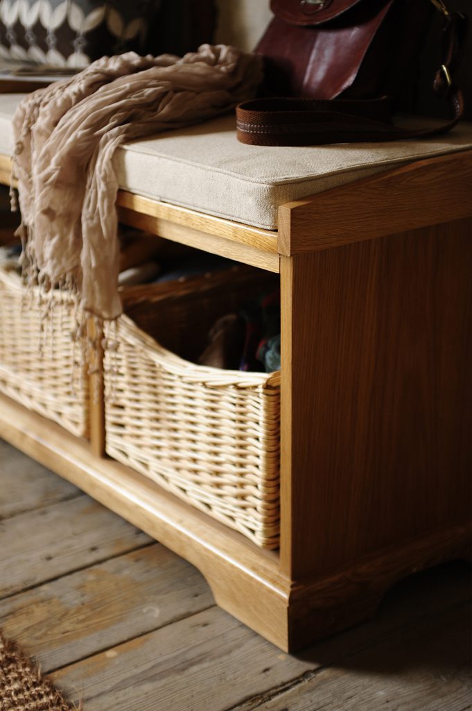Wicker baskets, brogues, leather bag, hallway furniture, hall bench, farmhouse, modern rustic, modrern country living