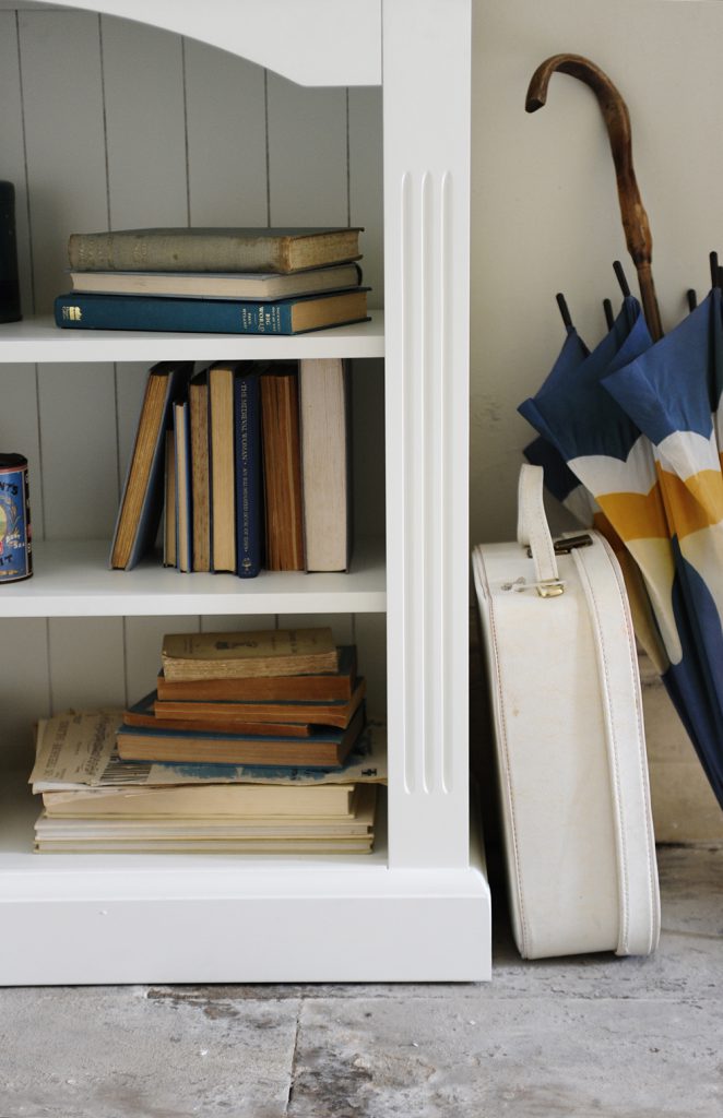 Books, painted book shelf, white bookshelf, blue books, nautical