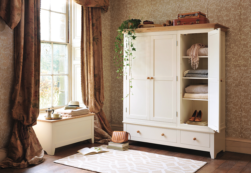 Painted bedroom furniture, wardrobe, blanket box, vintage wardrobe, ivy, geometric rug