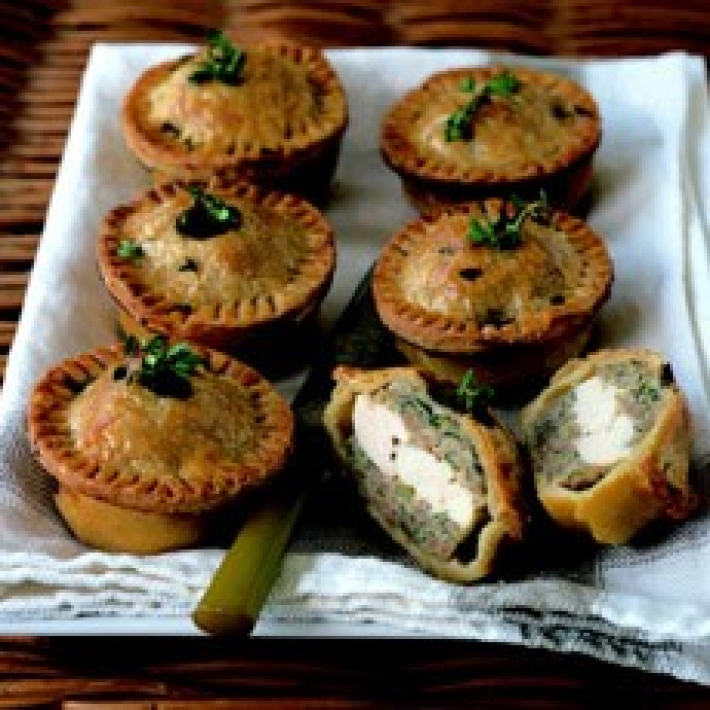 Delias chicken and herb pies, picnic pie
