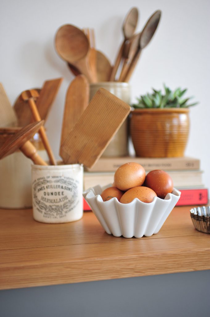 Homely, baking, eggs, wooden utencils, grey furniture